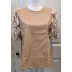 NWOT Voy Faux Leather Fringe Sequin Party Sleeve Size S